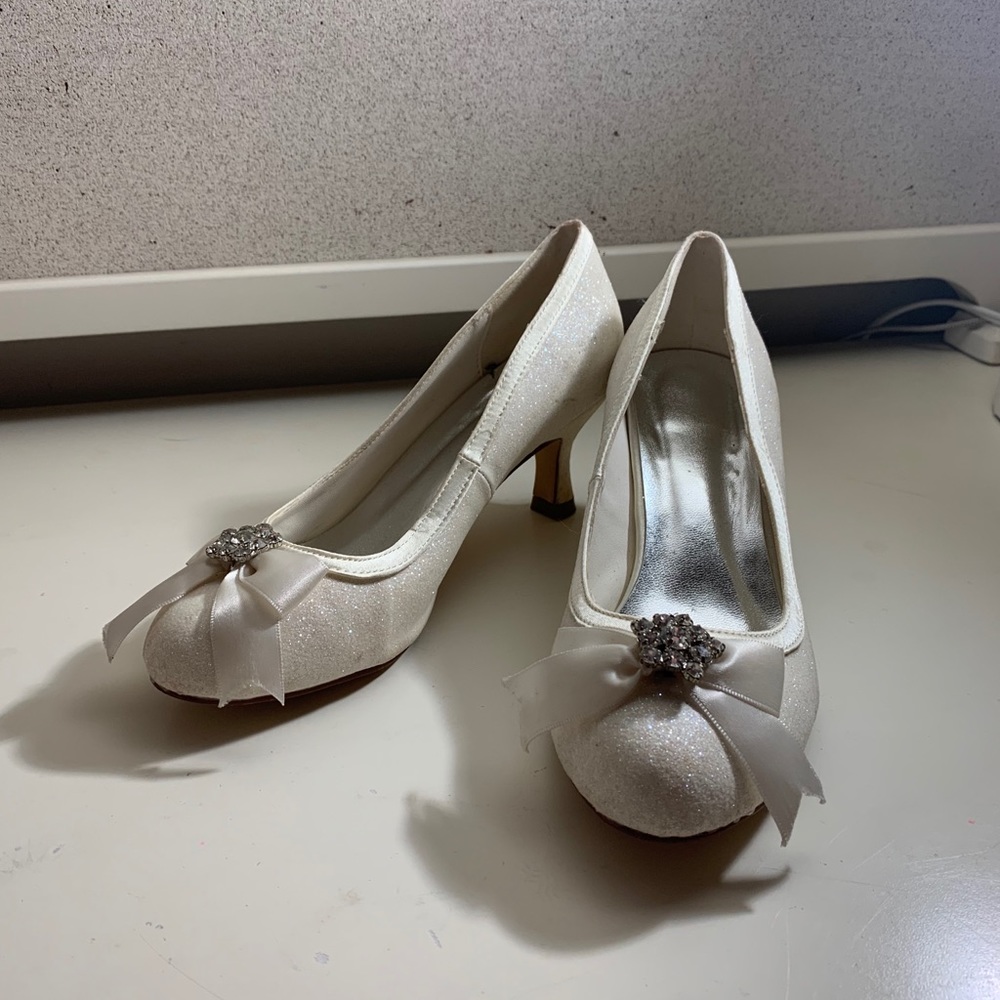 White Wedding Kitten-heel Shoes